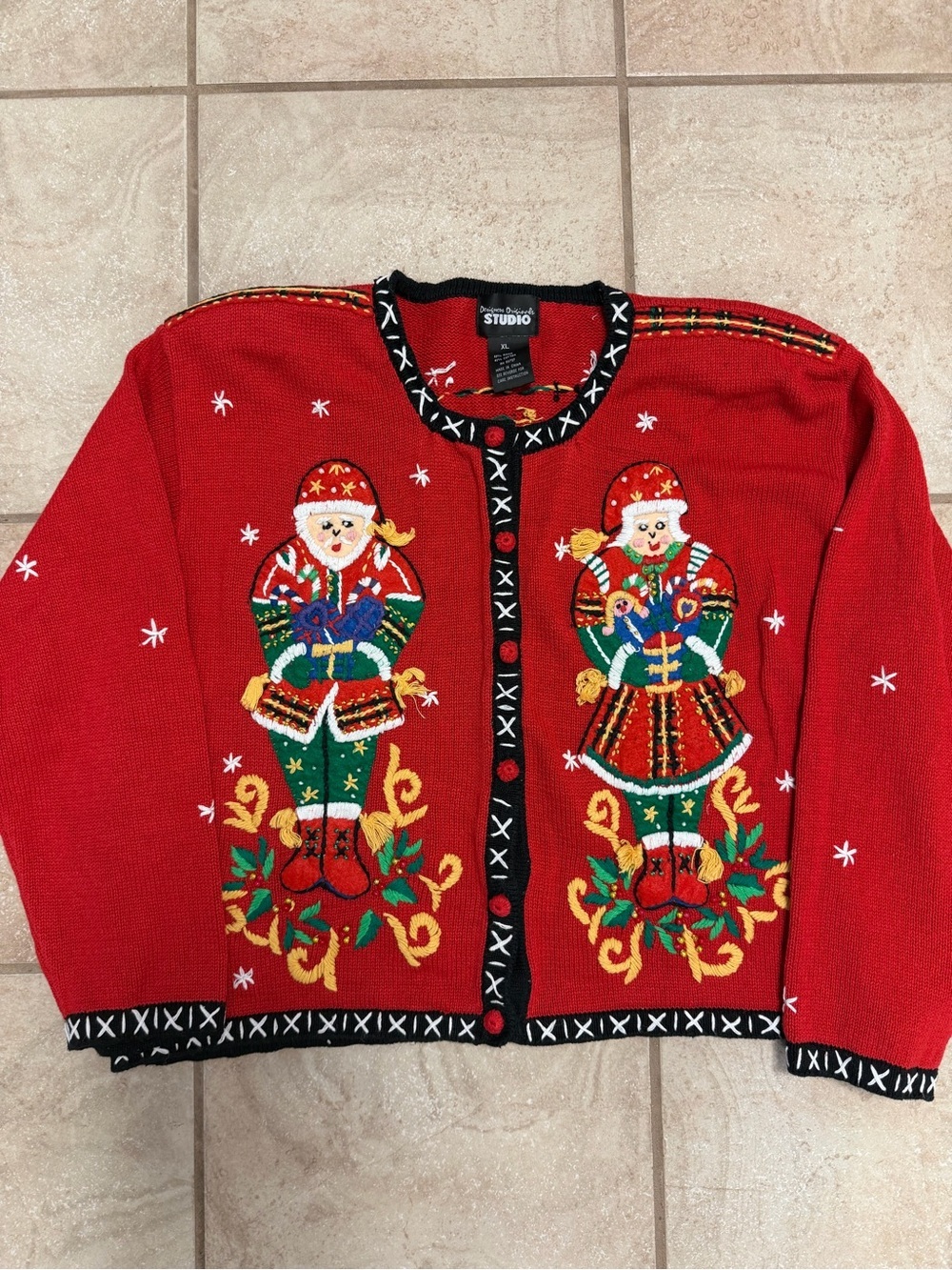 Designer Originals Vintage Mr. Mrs. Claus Red Christmas Holiday Sweater Size XL